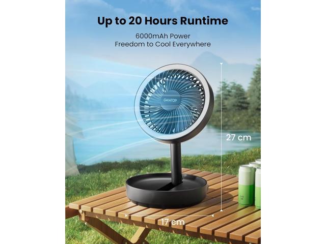 Gaiatop Foldable Small Desk Fan, 6000mAh Battery Powered Portable Fan with LED Night Light, USB Rechargeable, Bedroom Office Dorm Travel Camping...
