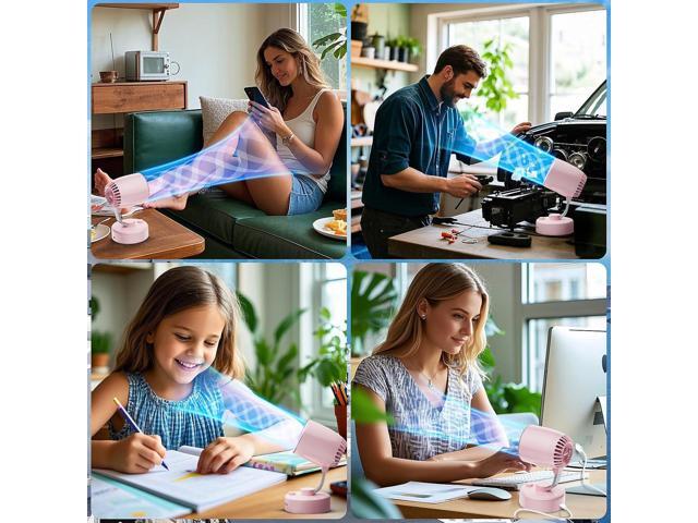 Portable Small Aroma Desk Fan - USB-C Rechargeable 4000mAh 4 Speeds Mini Quiet Table Fans Tilt Adjustable for Bedroom Office & Home, 9H (Pink)