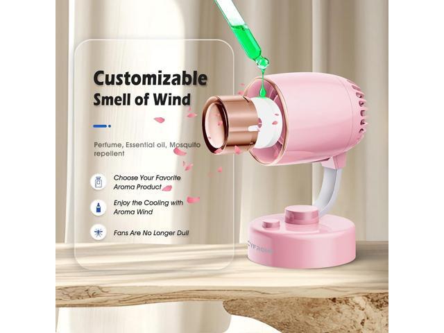 Portable Small Aroma Desk Fan - USB-C Rechargeable 4000mAh 4 Speeds Mini Quiet Table Fans Tilt Adjustable for Bedroom Office & Home, 9H (Pink)