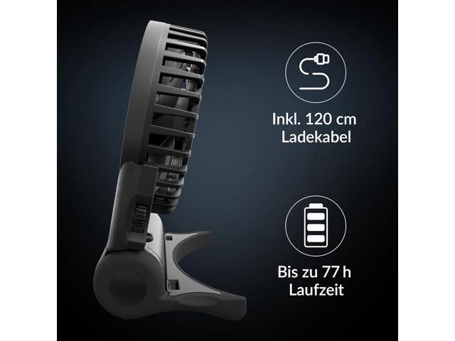 ARCTIC Summair 2Go (Black) - Rechargeable Powerful Handheld Fan with Stand, Infinitely Variable Speed, 4-77h Running Time, USB-C Connection (incl....