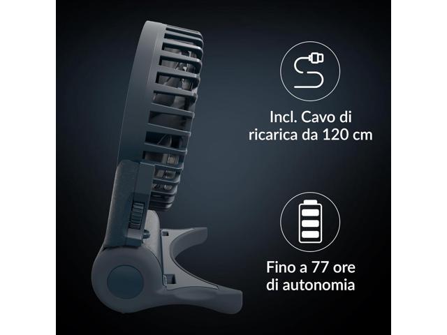ARCTIC Summair 2Go (Black) - Rechargeable Powerful Handheld Fan with Stand, Infinitely Variable Speed, 4-77h Running Time, USB-C Connection (incl....