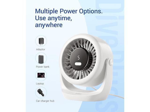 Diveblues USB Desk Turbo Fan, Ultra-Quiet Mini Desk Fan, Powerful Wind, LED Display, 5 Speed, 360° Rotating Small Portable Fan for Home, Office and...
