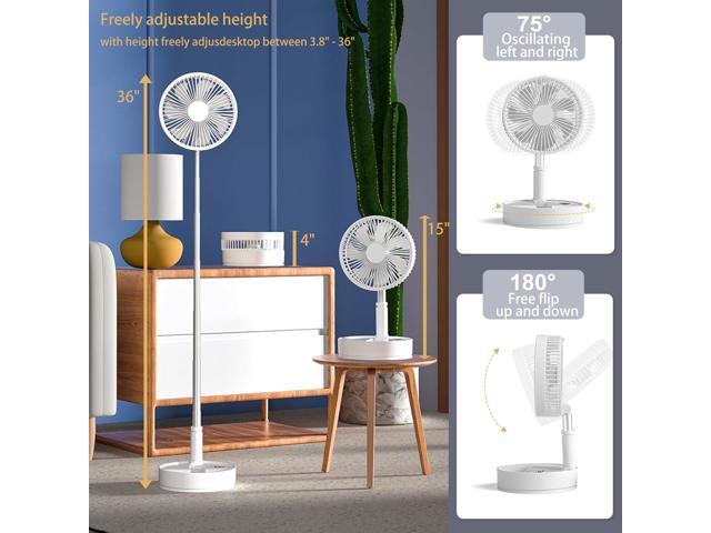 Portable Foldable Oscillating Fan with Remote Control, 7200mAh Rechargeable USB Standing Fan, 8'' Quiet Table Fan with 3 Speeds, Timing Function,...
