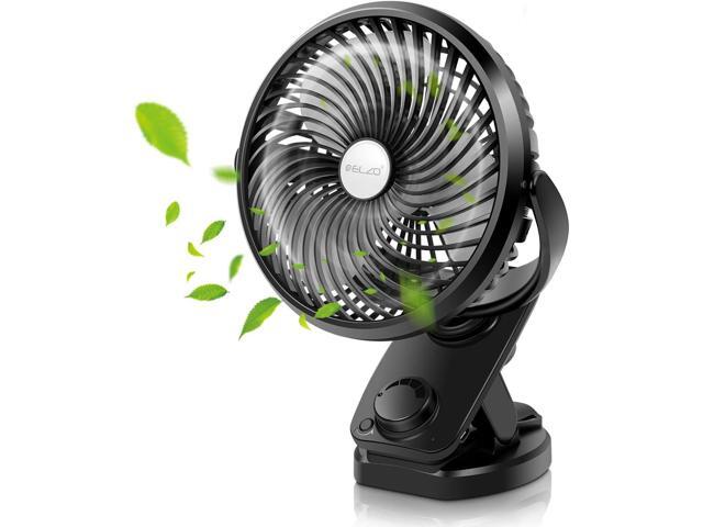 ELZO Clip on Fan, 5000mAh Mini USB Desk Auto Oscillating Small Fan, 360° Rotation Rechargeable Stepless Speed, Super Quiet Portable Fan for Office.