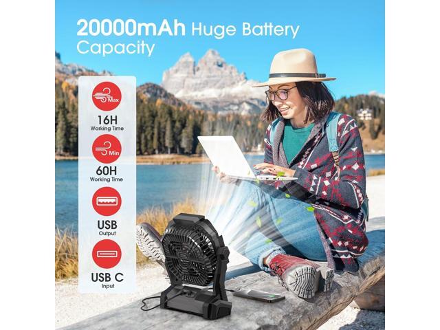 Portable Fan Rechargeable, 20000mAh Cordless Battery Powered Fan with LED Lantern, USB C Battery Operated for Travel Bedroom Home Camping Tent...