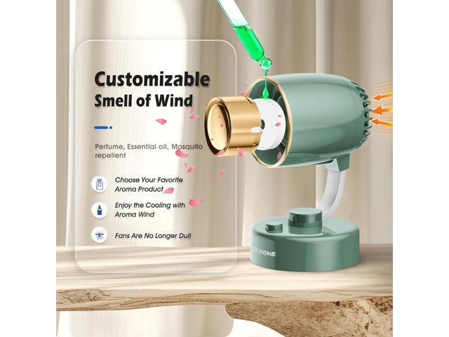 Portable Small Aroma Desk Fan - USB-C Rechargeable 4000mAh 4 Speeds Mini Quiet Table Fans Tilt Adjustable for Bedroom Office & Home, 9H (Green)