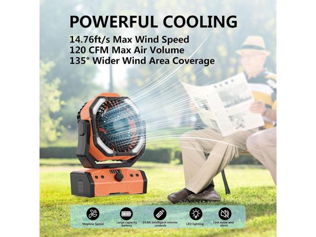 Easywave Camping Fan with LED Lantern: 30000mAh Rechargeable Battery Powered Outdoor Tent, Oscillating Fan with 360° Hanging Hook, Personal USB...