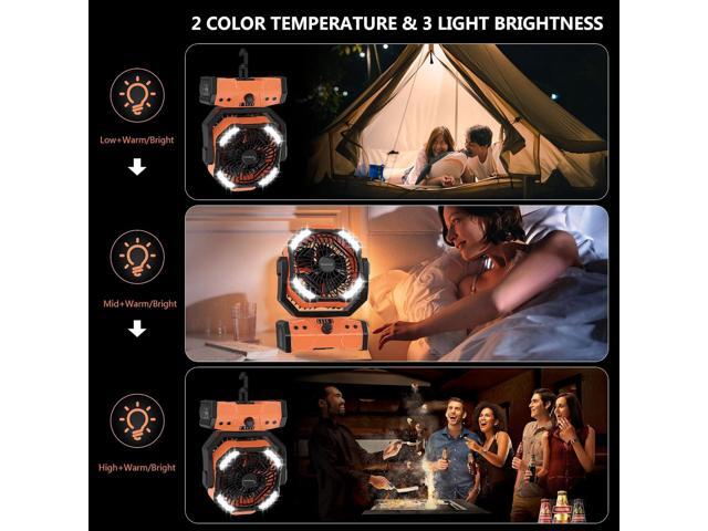 Easywave Camping Fan with LED Lantern: 30000mAh Rechargeable Battery Powered Outdoor Tent, Oscillating Fan with 360° Hanging Hook, Personal USB...