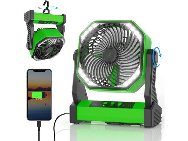 Portable Rechargeable Fan with LED Light, 20000mAh Battery Powered Camp Fan with Hook, 270° Pivot, 4 Speeds, USB Table Fan for Camping, Fishing,...