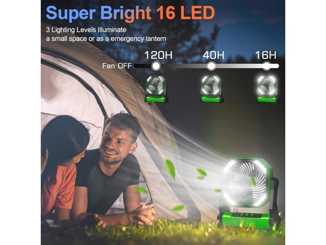 Portable Rechargeable Fan with LED Light, 20000mAh Battery Powered Camp Fan with Hook, 270° Pivot, 4 Speeds, USB Table Fan for Camping, Fishing,...