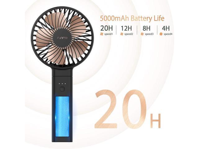 Handheld Fan, Funme Hand Fan 5000 Battery Quiet Strong Wind [20 Hour/4 Speeds/Unique One Touch Power Off/Easy Clean] Foldable Powerful Cooling...