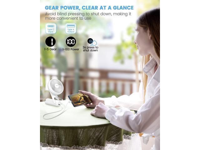 EasyAcc Portable Hand Held Fan, Ultra Quiet 5 Speed Personal Fan, LED Dispay USB C Rechargeable Handheld Fan, 180° Foldable Small Desk Fan,...