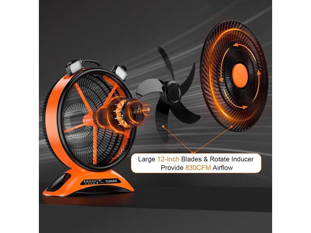 45000mAh Battery Capacity Camping Fan, 12-inch Extra Large Blade and 830CFM Super Airflow, Rechargeable Portable, Cordless Fan Outdoor for BBQ, RV...