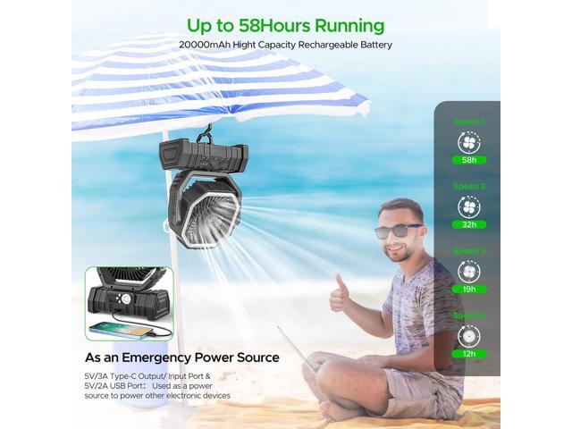 Rechargeable Camping Fan with LED Lantern, 20000mAh Auto-Oscillating Battery Operated Desk Fan with Remote & Hook, 8 Portable Fan for Picnic Fishing...