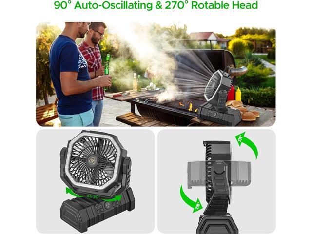 Rechargeable Camping Fan with LED Lantern, 20000mAh Auto-Oscillating Battery Operated Desk Fan with Remote & Hook, 8 Portable Fan for Picnic Fishing...