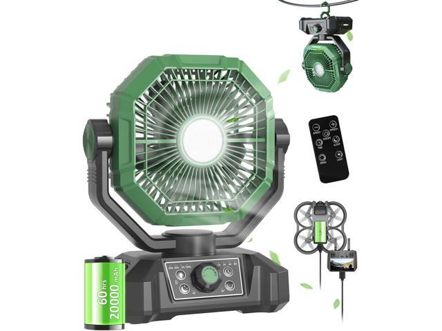 20000mAh Portable Camping Fan with Lights, Rechargeable Battery Operated Fan, Battery Powered Outdoor Beach Tent with 3 Speeds & Hook, Personal USB...