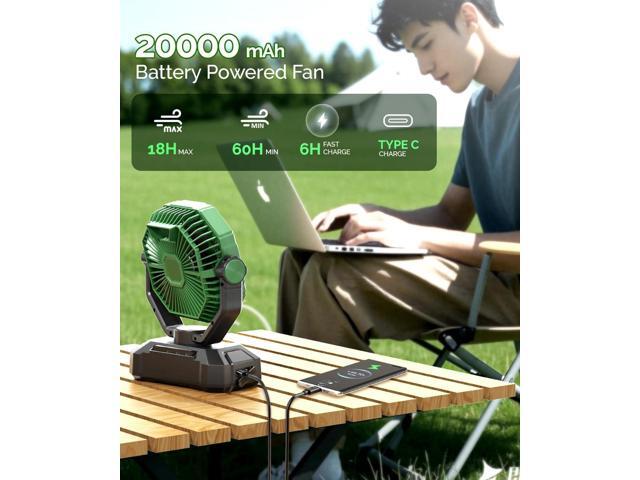 20000mAh Portable Camping Fan with Lights, Rechargeable Battery Operated Fan, Battery Powered Outdoor Beach Tent with 3 Speeds & Hook, Personal USB...