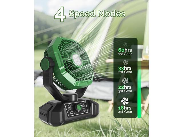 20000mAh Portable Camping Fan with Lights, Rechargeable Battery Operated Fan, Battery Powered Outdoor Beach Tent with 3 Speeds & Hook, Personal USB...