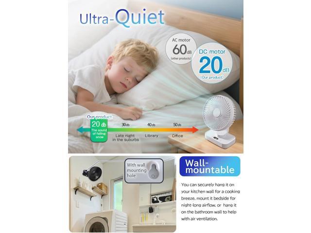 Oscillating Small Desk Fan, with USB Rechargeable Battery, Ultra Quiet, 4 Speeds, 13-Hour Runtime, Wall-Mount Option, Quiet Fan, Home, Bedroom and...