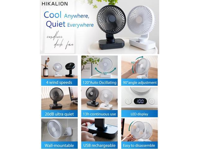 Oscillating Small Desk Fan, with USB Rechargeable Battery, Ultra Quiet, 4 Speeds, 13-Hour Runtime, Wall-Mount Option, Quiet Fan, Home, Bedroom and...