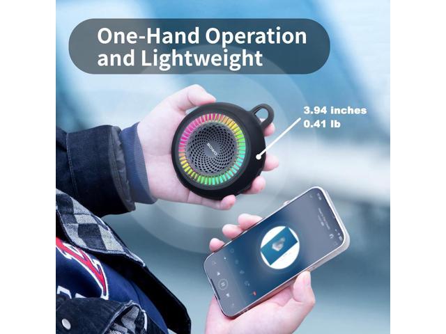 SOWO Shower Speaker Bluetooth Waterproof Small Portable Wireless Bluetooth Speaker with Clip Powerful Bass and Louder Volume Colorful Lights...