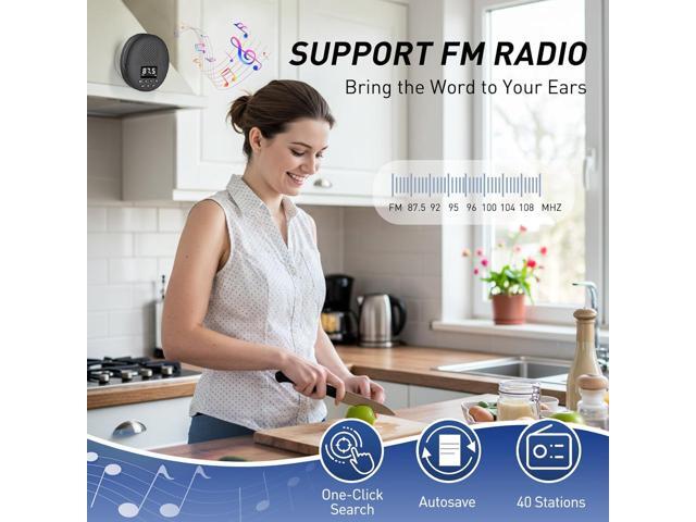 Shower Radio Speaker with Bluetooth 5.0, AGPTEK Waterproof Wireless Bathroom FM with Suction Cup 12H Long Playback Time, Lanyard, LCD Screen...