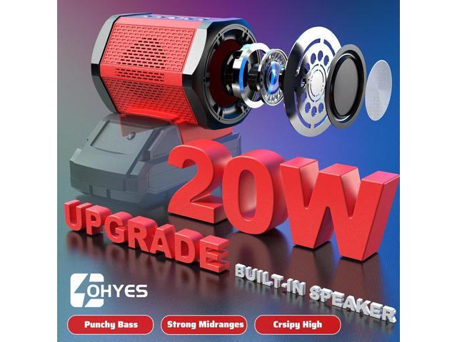 ohyes Bluetooth Speaker Compatible with Milwaukee 18V Battery Packs with USB-A/C Charging for Jobsite Camping & Parties (Battery not Included)