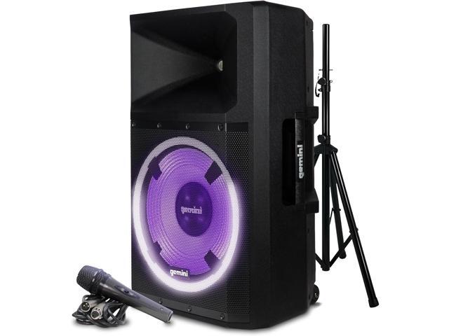 Gemini 15 2200W Bluetooth PA Speaker System DJ Loudspeaker with Stand, Wired Mic, LED Lights, TWS Stereo Pairing, 3-Channel Mixer, EQ Control AC...