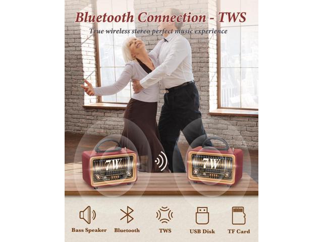 PRUNUS Retro Vintage Radio with Bluetooth Rich Bass Stereo Sound, Radios Portable AM FM, Rechargeable Speaker with TWS Pairing, Loud Volume,BT5.0,...