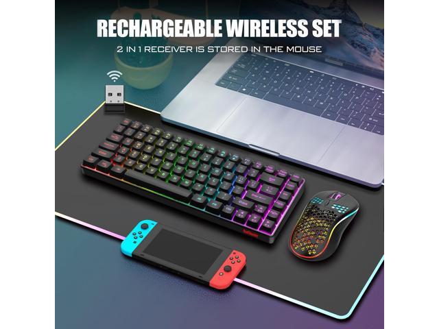 RedThunder K84 Wireless Keyboard and Mouse Combo, Rainbow Backlit Rechargeable Battery, 75% Layout TKL Ultra Compact Gaming Keyboard & Lightweight...