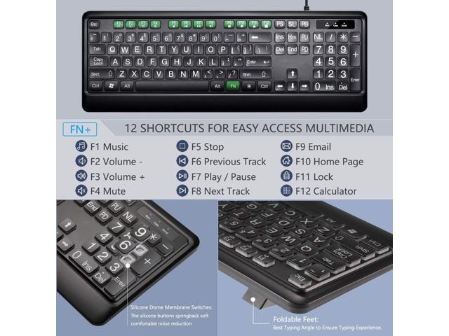 Large Print Backlit Keyboard, USB Wired Computer Keyboard, Full Size Keyboard with White Illuminated LED Compatible for Windows Desktop, Laptop,...