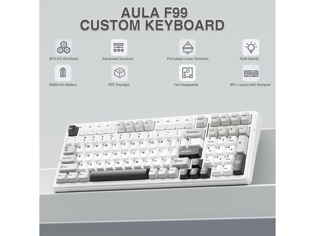 AULA F99 Wireless Mechanical Keyboard,Tri-Mode BT5.0/2.4GHz/USB-C Hot Swappable Custom Keyboard,Pre-lubed Linear Switches,RGB Backlit Computer...