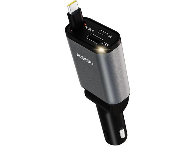 Flexino Ultra-Slim Retractable Car Charger for iPhone 16, 57W Fast Charging Car Chargers, USB C Car Charger Adaptor, Cigarette Lighter Adapter for...