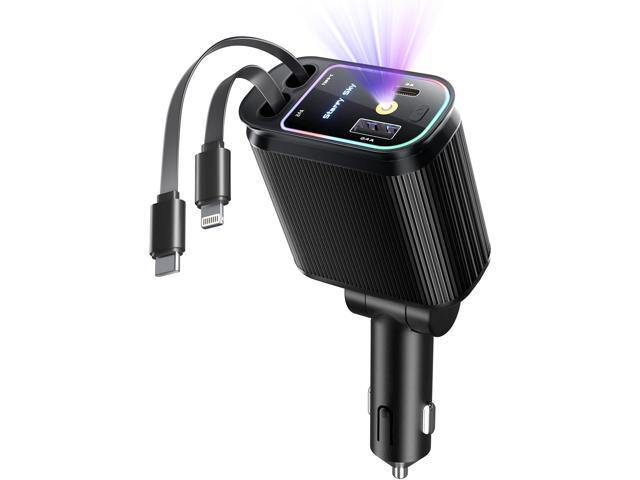 Starlight Retractable Car Charger, Starlight in Car Roof 4 in 1 Fast Car Phone Charger 66W, 2 Retractable Cables and USB C Car Charger Adapter,...