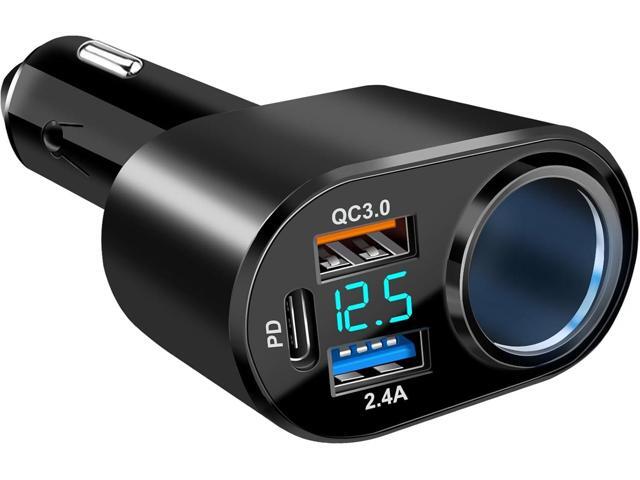 USB C Car Charger, 90W Cigarette Lighter Adapter Dual USB Fast Charging PD QC 3.0, 12V/24V Car Charger Socket Splitter with LED Voltmeter for Smart...