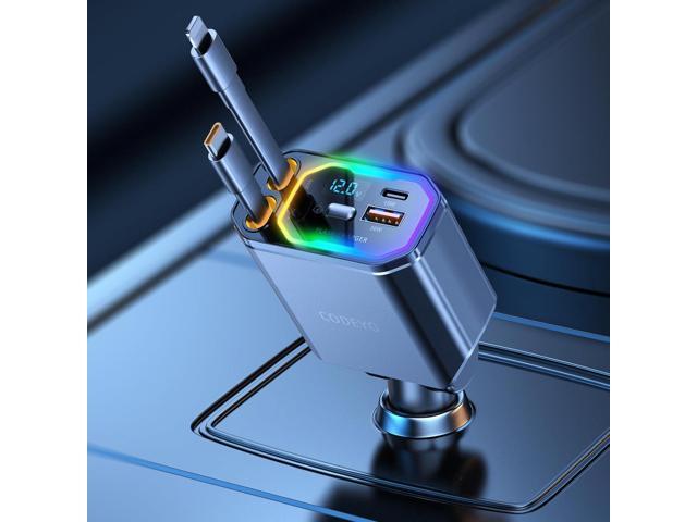 Retractable Car Charger, 146W 4 in 1 (PD 65W) for iPhone 16 Car Charger Fast Charging, 30W for iPhone Car Charger Fast Charging, RGB Light, Car...