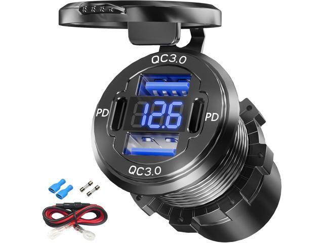 Dual PD USB C Ports & Dual Quick Charge 3.0 Ports Car Charger Socket, VANONE Aluminum Alloy Waterproof 12V USB Outlet, Accessories for Car Boat...