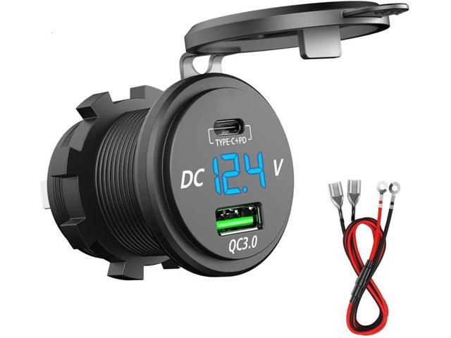 GemCoo 63W USB C Car Charger Socket, 45W PD Outlet 18W QC3.0 Charger 12V USB Cigarette Lighter Socket with LED Voltmeter for Car RV Boat Marine...