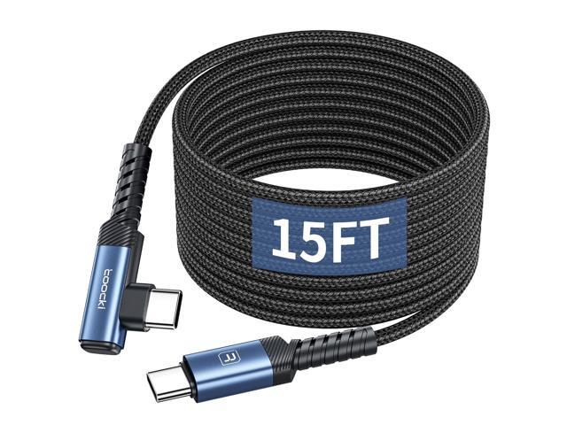 15FT Right Angle USB C Cable, 60W Extra Long Charging Cord Nylon Braided USB C Charger Cable for iPhone 16/15 Pro Max, iPad/MacBook, Galaxy S20,...