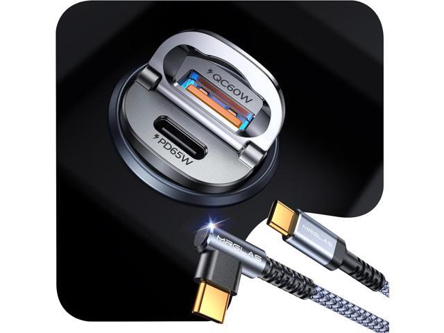 MRGLAS 125W USB C Car Charger Super Fast Charging, [PD65W & QC60W][Extra 3.3ft 60W USB C Cable 90 Degree][All Metal], Cigarette Lighter USB Charger...