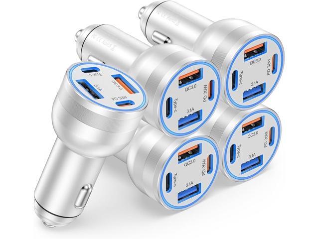 65W Car Phone Charger USB C, 5 Pack 4-Port Cigarette Lighter Adapter, 12V USB C Fast Car Charger Type C Car Adapter, Car Accessories for iPhone 16E...