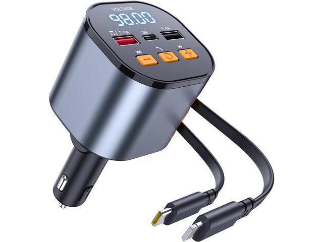 [2025 Upgraded] 81W Retractable PD Car Charger with Bluetooth 5.3, FM Transmitter, Hands-Free Calling, MP3 Player, USB & LED Display USB-C...