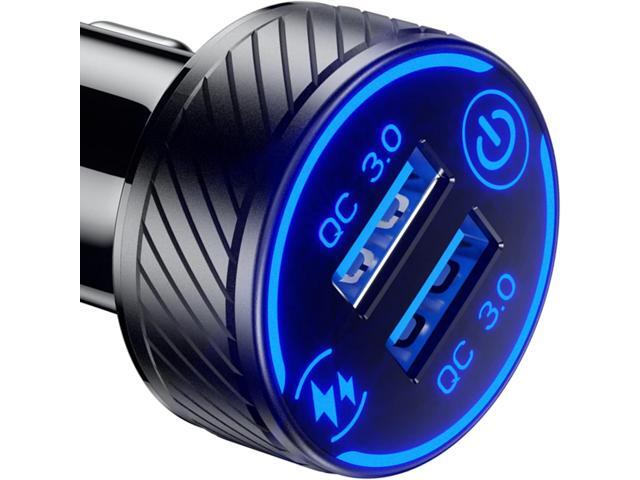 BRCOVAN Car Charger, Dual QC3.0 Port USB Car Phone Charger Adapter, 36W 3A Fast Charge with Touch Switch & Blue LED