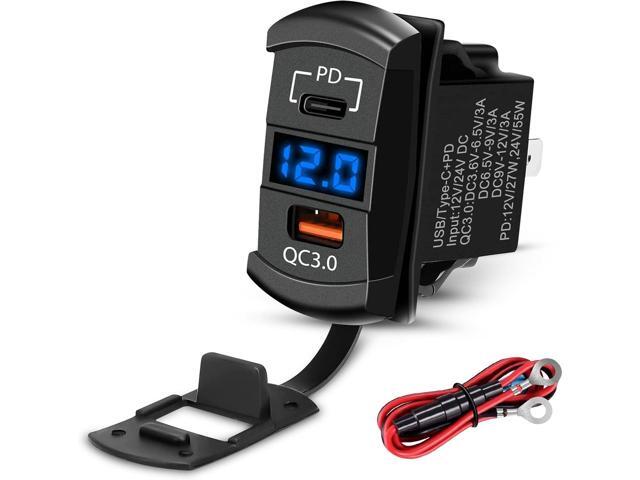 Linkstyle Rocker Switch Outlet, 36W QC 3.0 USB-A & 55W PD USB-C Port Charger Socket, LED Voltmeter for Car Boat