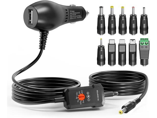 Powseed 34W 3V 4.5V 5V 6V 7.5V 9V 12V DC Car Charger with 10 Tips and USB Cigarette Lighter Adapter Power Supply Cord for Portable DVD Player Dash...
