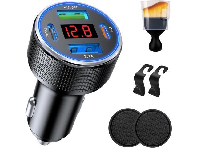 131w Car Charger Super Fast Charging Cigarette Lighter USB Phone Accessories Charger Voltmeter Adapter with QC USB c Type c PD Universal Quick...