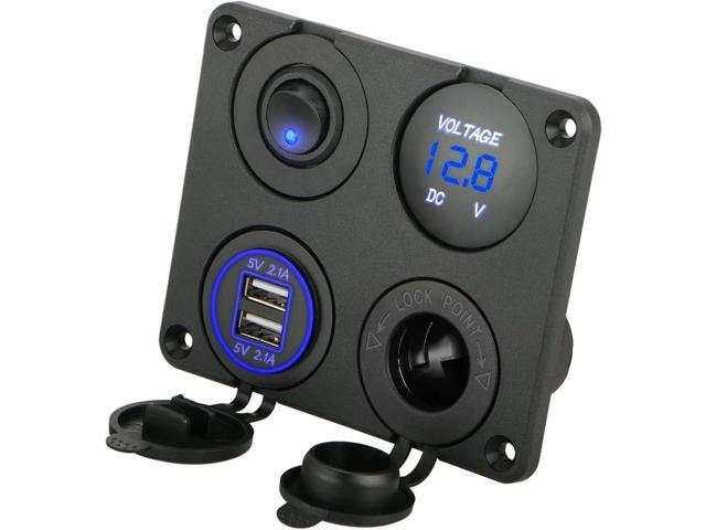 Linkstyle 4 in 1 Car Charger Panel, 4.2A Dual USB A Charger Port, Cigarette Lighter Socket with LED Voltmeter & Rocker Switch for 12V/24V Marine...