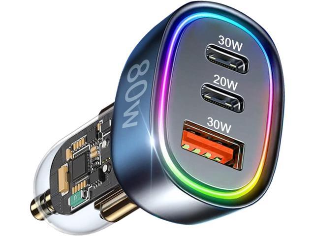 USB C Car Charger, 80W [Dual PD3.0 & QC30W] Cigarette Lighter Adapter, 3 Ports Car Phone USB Charger Fast Charging for iPhone 16 15 Pro Max 14...