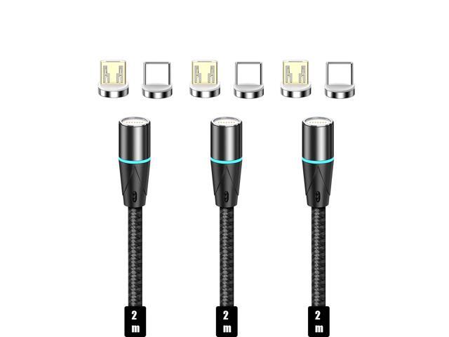 NETDOT 2in1 Gen12 6.6ft/3 Pack Black 18W Fast Charging Magnetic Phone Charger and Data Transfer for USB-C and Micro-USB Phones