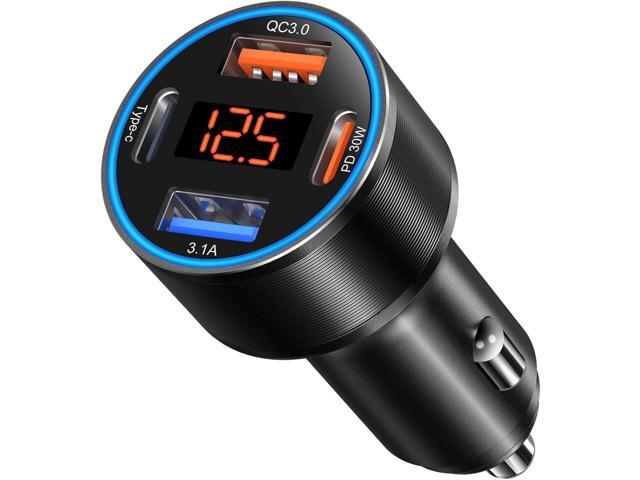 USB C Car Charger, 4-Port 65W Dual 12V USB-A & USB-C Car Phone Charger with Voltmeter PD/QC 3.0 Fast Charging Cigarette Lighter Adapter for iPhone...